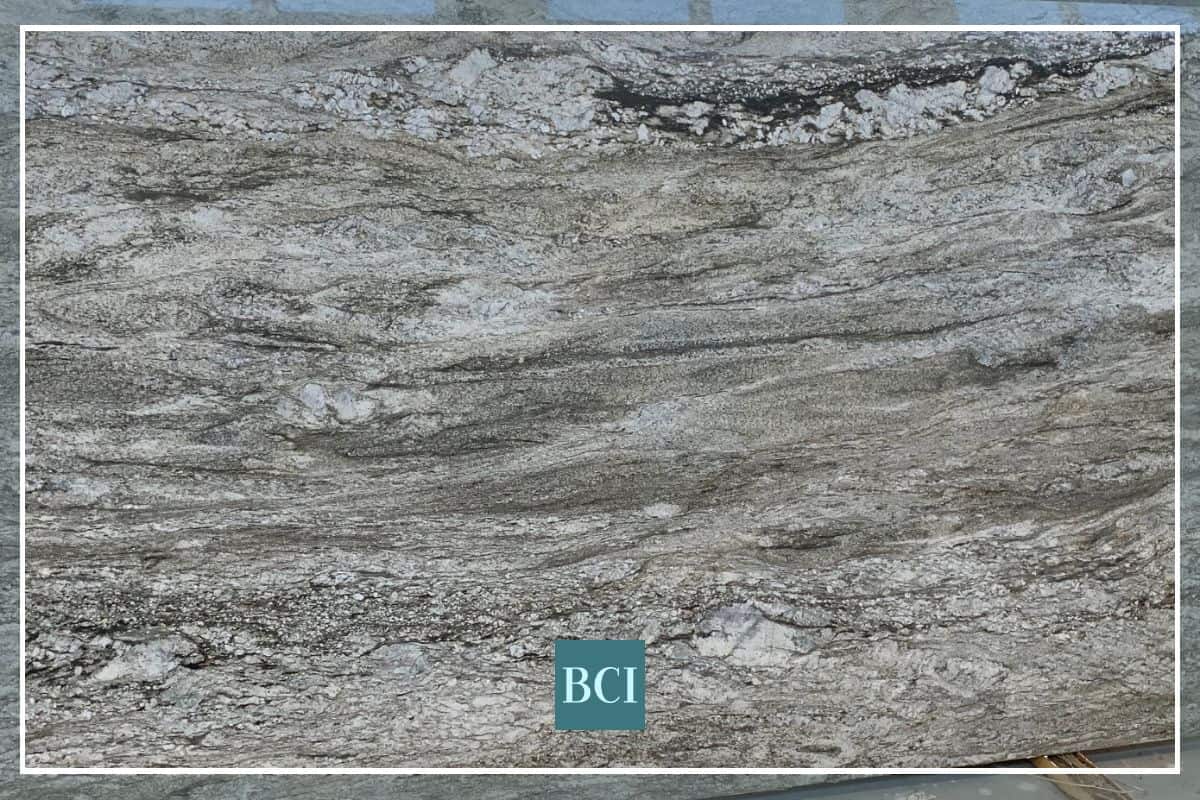 Photo of black and grey granite slab. Granite is one of the most popular types of stone countertops. 